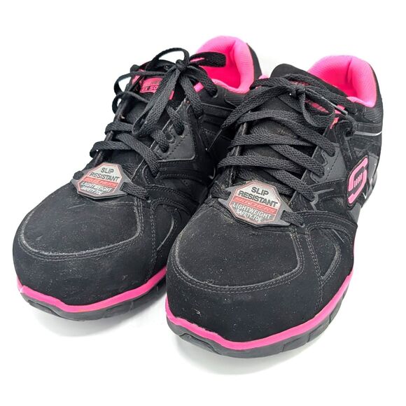Sketchers Womens Work Synergy Black Pink Sandlot Alloy Toe Safety Shoe Size 9.5 - Picture 1 of 7